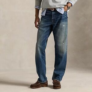 Polo Ralph Lauren Button Fly Classic Fit Distressed Jean Blue Size 38X30